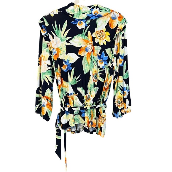 Lauren Ralph Lauren Tropical Print Wrap Front Tie Waist Top Black Multi Size XL - Picture 4 of 5